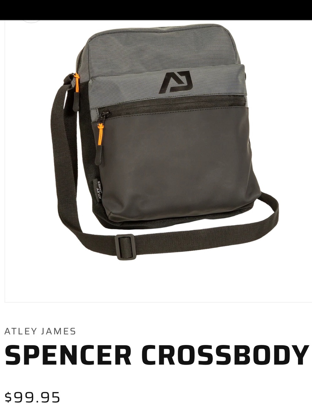 NWT ATLEY JAMES Spencer Crossbody Bag Unisex Black Gray